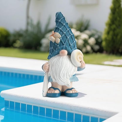 Beach Gnomes Statues, Ocean Gnomes, Nautical Themes Decoration, Resin Gnome Holding a Surfboard, 8.6 Inches - color: Surfboard