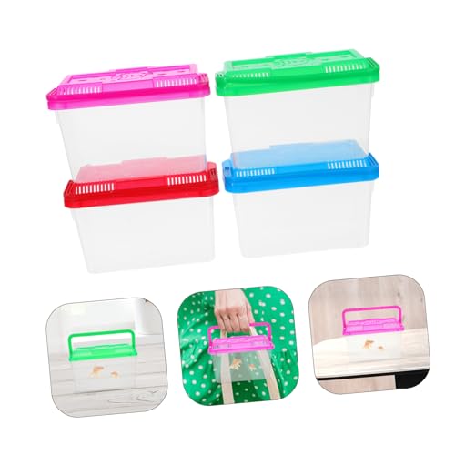 Abaodam 4Pcs Portable Mini Plastic Turtle Tank with Handle Transparent Fish Breeding Box for Small Fish Turtles Reptiles and Hamsters Decorative and Convenient Pet Carrier