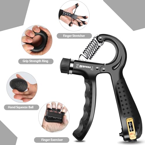 Hand Grip Strengthener Kit 5 Pack Adjustable Finger Forearm Hand Exerciser