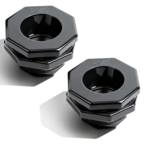 2 Pcs 2 Inch PVC Bulkhead Fitting (NPT Threads), Heavy-Duty Plumbing Water Tank Connector Kit with Reinforced Seals for Rain Barrels, Water Tanks, Aquariums, Tubs, Pools