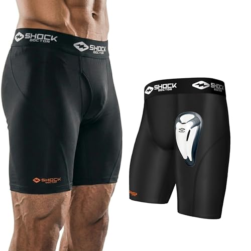 Shock Doctor Compression Shorts with Protective Bio-Flex Cup, Moisture Wicking Vented Protection - Adult - color: Black, size: Small
