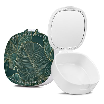 Retainer Case with Mirror & Ventilation - Night Guard & Orthodontic Aligner Case, Dark Green Leaves - color: Dark Green Leaves