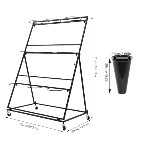 Flower Display Stand with 9 Buckets, 3 Layers, Indoor/Outdoor Flower Shelf for Patio, Living Room, Florist, Black - style: 3 Layers 9 Buckets Black