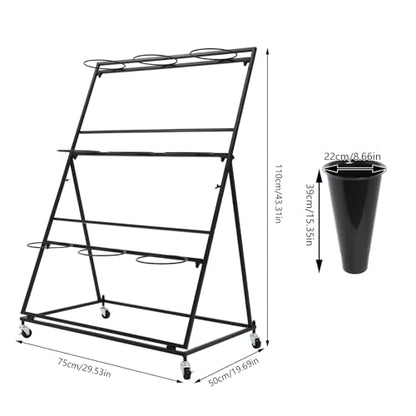 Flower Display Stand with 9 Buckets, 3 Layers, Indoor/Outdoor Flower Shelf for Patio, Living Room, Florist, Black - style: 3 Layers 9 Buckets Black