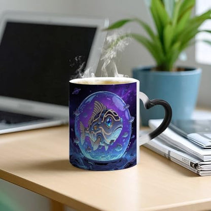 Fish Color Changing Mug Heat Sensitive Coffee Mug Magical Ceramic Coffee Cup Personalized Tea Cup Message Appears As It Heats Novelty Gift for Family Friend
