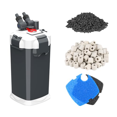 fishkeeper 225GPH Canister Filter, 3-Stage Filtration Aquarium Filter with Quartz Balls and Filter Cotton, Ultra-Quiet External Aquarium Canister Filter for Freshwater and Saltwater up to 65 Gal (18W) - size: 18W-225GPH/850LPH