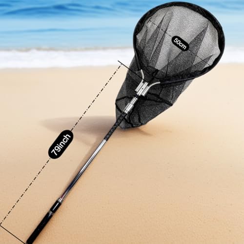 TyQuirlyn Heavy-Duty Stainless Steel Landing Net - 20"x24" Rubber Mesh, Nano-Coated Nylon Resin Zipper Edge, 83" Telescopic Pin & Ring Lock Handle, 55lbs for Kayak Boat Salt & Fresh Water