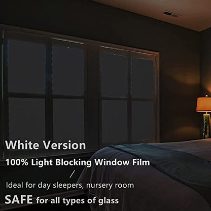 White Total Blackout Window Film, Static Cling Blackout Window Clings, 100% Light Blocking Film, Room Darkening Window Cover for Privacy Day Sleep Sun Blocking 17.3x118 inches - size: 17.3“ x 118" (44x300cm)