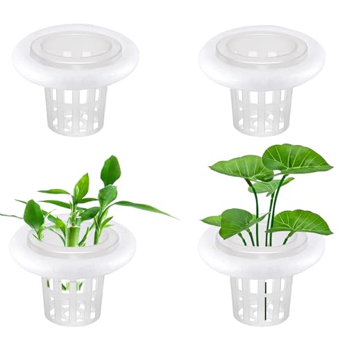 4 PCS Floating Aquarium Plant Holder, Aquarium Planting Baskets with White Foam Floating Ring, Fish Tank Hydroponic Basket for Aquatic Plant Cultivation and Landscaping Decorations