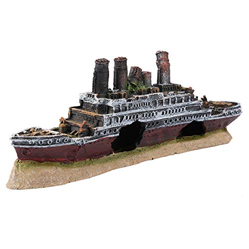 Titanic Shipwreck Aquarium Decor - Large Fish Ornament with Hiding Holes for Fish - Resin Boat Shipwreck Decoration for Creative Underwater Landscape Safe 15 Gallon