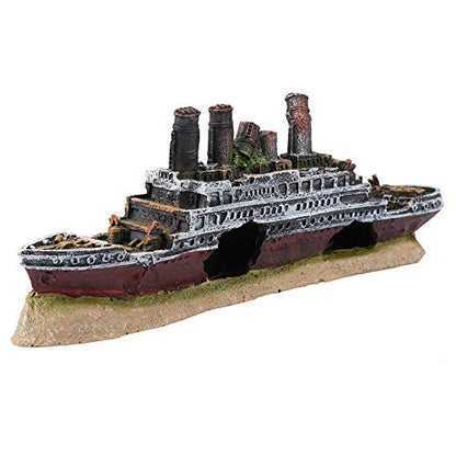 Titanic Shipwreck Aquarium Decor - Large Fish Ornament with Hiding Holes for Fish - Resin Boat Shipwreck Decoration for Creative Underwater Landscape Safe 15 Gallon