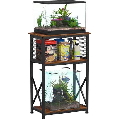 Snughome 10 Gallon Aquarium Stand, 3-Tier Storage Fish Tank Stand 220 lb Top, Fits 5/10 Gallon , Waterproof / Small Space, 20.47" x 11.42" x 30.91", Rustic Brown - color: Rustic Brown, size: 10 Gallon