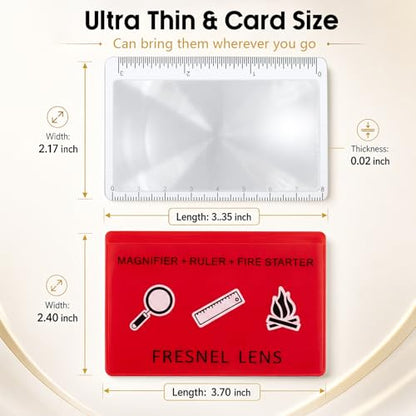 Frienda 50 Pcs Pocket Magnifying Glass 4X Fresnel Lens Credit Card Pocket Magnifier Plastic Ruler Starting Fire Emergency Bushcraft Outdoor Survival Leisure for Classroom Home Office (Red) - color: Red