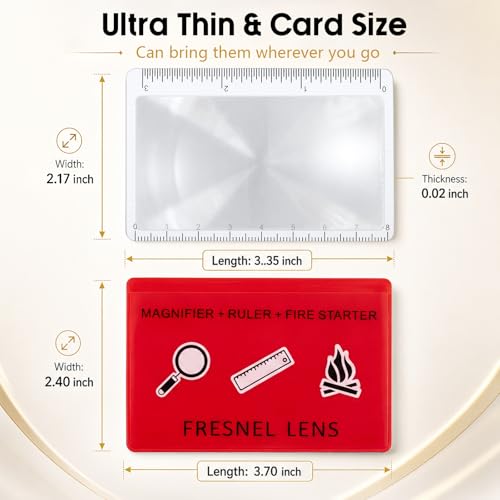 Frienda 50 Pcs Pocket Magnifying Glass 4X Fresnel Lens Credit Card Pocket Magnifier Plastic Ruler Starting Fire Emergency Bushcraft Outdoor Survival Leisure for Classroom Home Office (Red) - color: Red