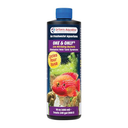 DrTim’s Aquatics One & Only Live Nitrifying Solution – 16 oz – for Freshwater Fish Tanks – Supports Aquarium Cycling and Water Balance – Treats Up to 240 Gallons