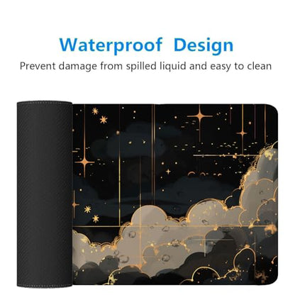 Black Gold Celestial Desk Mat - Extended Gaming Mouse Pad with Stitched Edge Non-Slip Base - 31.5"x11.8" - color: Black Gold Celestial_012, size: 11.8" x 31.5"