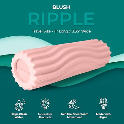Oceanfoam Ripple Travel Foam Roller (11" x 3.35") Firm Mini Foam Roller for Physical Therapy, Deep Tissue Massage, Back Pain - High Density, Ergonomic Wave Textured - Yoga, Pilates, Exercise (Blush) - color: Blush