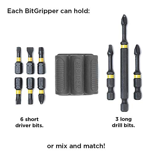 Spider Tool Holster - BitGripper v2 - Pack of Two - High Strength 3M Adhesive Drill add-on for Easy Access to six Driver bits on The Side of Your Power Drill or Driver! - color: (2) Bitgripper V2