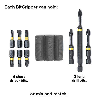 Spider Tool Holster - BitGripper v2 - Pack of Two - High Strength 3M Adhesive Drill add-on for Easy Access to six Driver bits on The Side of Your Power Drill or Driver! - color: (2) Bitgripper V2