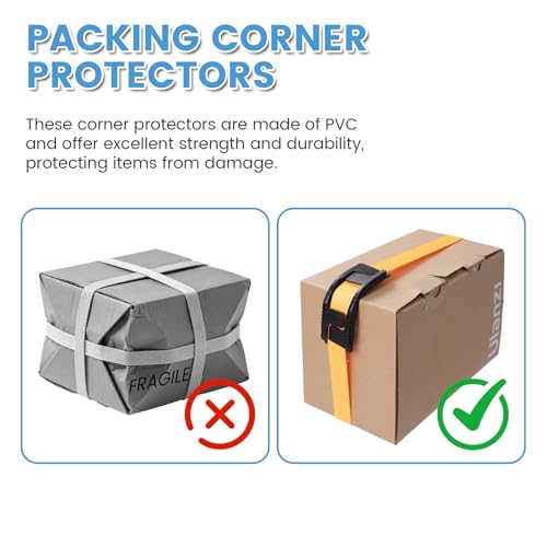 EXVITAL Edge Corner Protectors Small for Shipping and Moving, Flatbed Edge Protectors, Tie Down Strap Protectors for up to 1" Straps, Flatbed, Pallets & Moving 12 Pack Black
