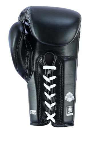 Aura 100 Full Grain Leather Lace Up Boxing Gloves for Men & Women – Professional Training, Sparring, Competition, Muay Thai, Kickboxing & Heavy Bag Gloves - color: Black, size: 14 OZ