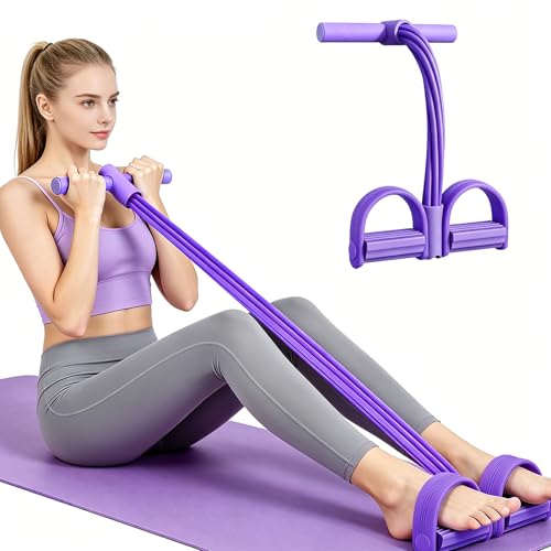 Pedal Resistance Bands Set with Handles, 6-Tube Elastic Stretch Bands - color: Purple