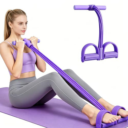 Pedal Resistance Bands Set with Handles, 6-Tube Elastic Stretch Bands - color: Purple