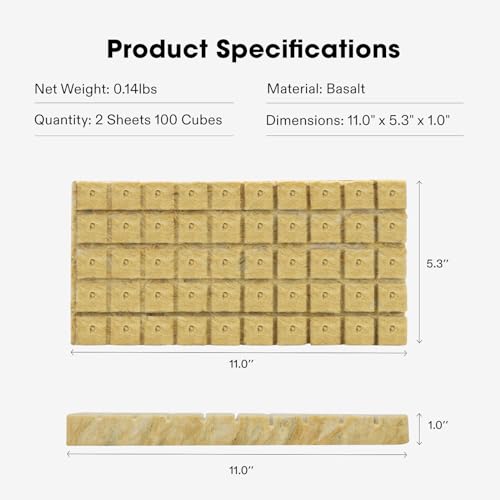 VIVOSUN 1 Inch Rockwool Cubes, 100 Plugs Grow Cubes for Hydroponics, Cuttings, Cloning, Plant Propagation, Seed Startling - size: 1"-100 Plugs