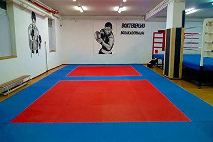 American Floor Mats - Interlocking Puzzle Exercise Gym Mats: Premium Foam Tiles, Wood Foam Tiles, Extreme Foam Tiles - color: Ultimate Red/Royal Blue, size: 3/4" Thick - 100-Pack (400 Sq Ft)