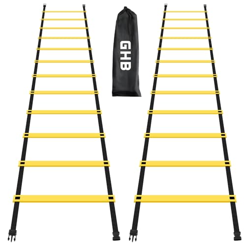 GHB Pro Agility Ladder Agility Training Ladder Speed 12 Rung 20ft with Carrying Bag - color: Yellow-2 Pack