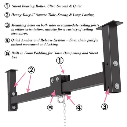 Heavy Bag Hanger Roller Wall Ceiling Mount 40'' - 50'' Long Rail Ease Adjust for Heavy Punching Bags up to 300 LBS - size: A. 42'' long rail