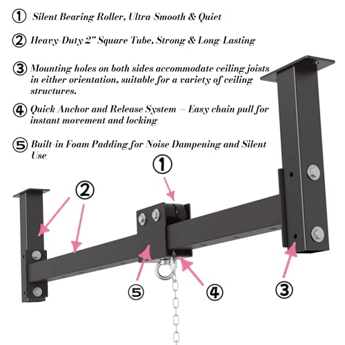 Heavy Bag Hanger Roller Wall Ceiling Mount 40'' - 50'' Long Rail Ease Adjust for Heavy Punching Bags up to 300 LBS - size: B. 50'' long rail