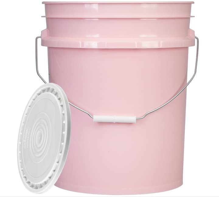 5 Gallon Pink Food Grade Plastic Storage Bucket with Lid Cover (Pack of 3) Made in USA (with White Easy Open Close Lids)