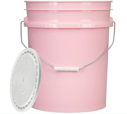 5 Gallon Pink Food Grade Plastic Storage Bucket with Lid Cover (Pack of 3) Made in USA (with White Easy Open Close Lids)