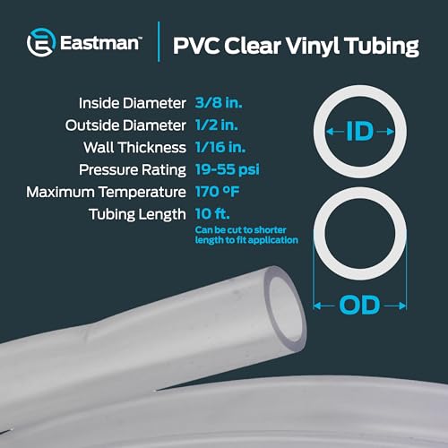 Eastman 3/8 Inch ID (1/2 Inch OD) PVC Clear Vinyl Tubing, 10 Foot Length, 98620 - size: 3/8 in. ID x 1/2 in. OD, style: 10 Ft.