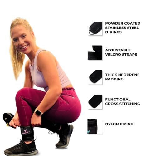 Adjustable Gym Ankle Straps for Cable Machines Women & Men, Glute Kickbacks - color: Black and Pink, size: Pair