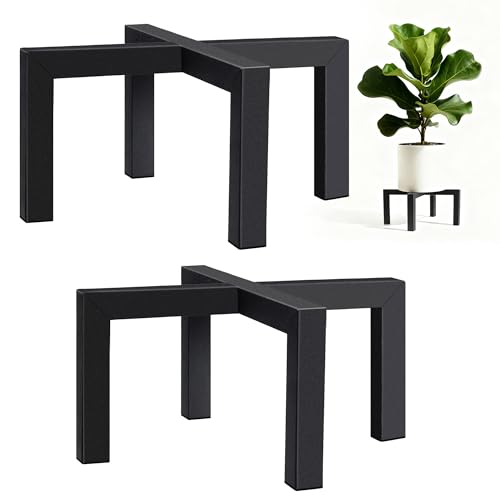 2 Pack 12" Metal Plant Stand Indoor Outdoor, Heavy Duty Plant Stools Indoor, Mid Century Modern Planter Holders, Low Short Plant Pot Stands, Black, Fit 5"-12" Pot - size: 12 INCH