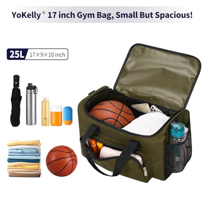25L Small Gym Sport Duffle Bag, 17 inch, Olive Green - color: Olive Green