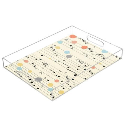 Acrylic Tray Clear Serving Vanity Ottoman Bathroom Coffee Table Countertop Organizer Raised Edge Spill Proof Multicolor Dot Music Notes - color: Multicolor Dot Music Notes