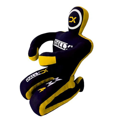 DALLX MMA Grappling Dummy BBJ Wrestling Brazilian Jiu Jitsu Punching Bag Judo Karate Throwing Boxing Fighting Dummy Self Defense Sitting Position – UNFILLED - color: Black Yellow, size: 5FT