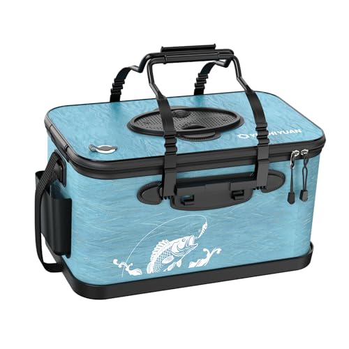 Fishing Bucket Foldable， 6Gallon/8Gallon/10Gallon,Live Fish Container Multi-Functional Live Fish Bait Bucket,for Fishing, Camping, Moving - color: Blue