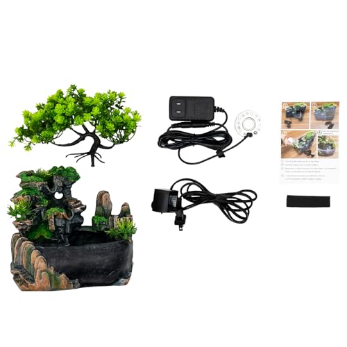 Tabletop Waterfall Fountain with Aquariums Plant Atomizing Humidifier Indoor Relaxation Desktop Fountain Waterfall with Led Light for Home Office Bedroom