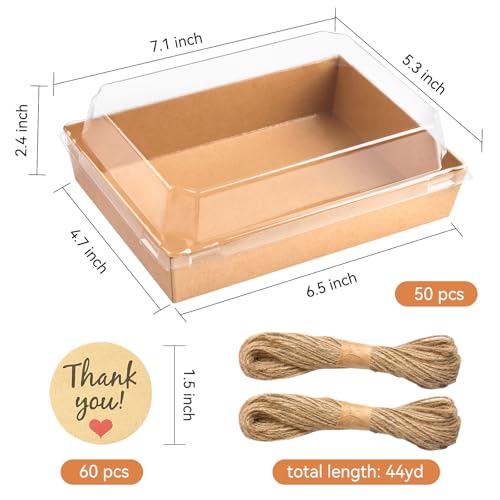 Charcuterie Boxes with Clear Lids, 50 Pack, 7 x 5 Inches, Brown | Disposable, Bakery Dessert Boxes, To Go Food Containers, For Pastries, Chocolate Covered Strawberries, Hot Cocoa Bombs - color: Brown