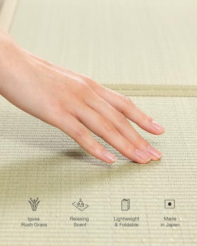 FULI Japanese Tatami Mattress, Foldable Igusa Rush Grass, Natural, Queen - size: Queen (79"L x 59"W x 0.5"Th), style: Foldable Mat