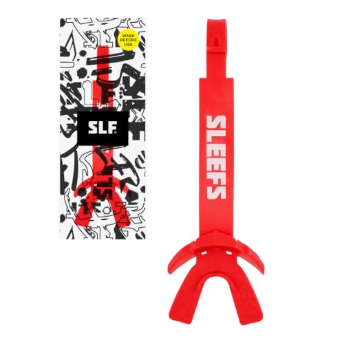 SLEEFS X Red Football Mouth Guard - Lip/Mouthguard with Helmet Strap - Lip/Teeth Protector Mouthpiece - Moldable - for Youth/Adults, Men & Women Mouth Guard, Maximum Air Flow, for Lacrosse, All Sports - color: Red