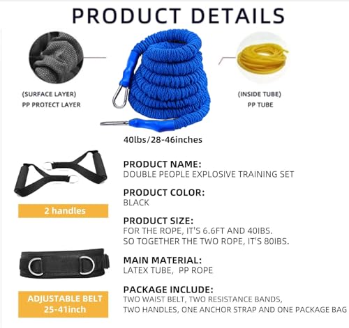 Resistance Speed Training Equipment, Dual Running Bungee Bands - color: Blue-6.6ft