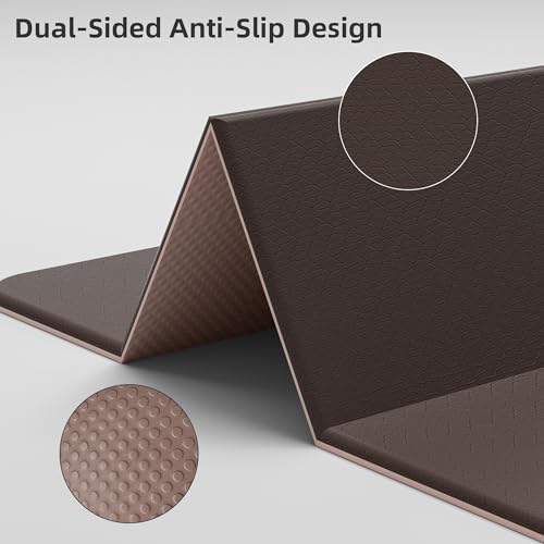 HAHE 7-Fold Design Extra Thick Yoga Mat 72"L x 24"W x 0.47", TPE | Fitness Exercise Mats, Non-Slip Foldable Yoga Mat, High Density, Portable for Men & Women, Yoga, Pilates, Home Gym - color: Brown & Beige
