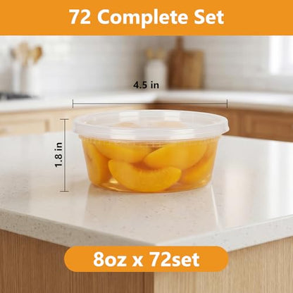 72 Sets (144-Piece) Deli Containers with Lids,8oz X 72 Set Each, Leak-Proof & BPA Free Airtight Takeout Plastic Food Storage Containers for Soup, Meal Prep, Microwave/Freezer Safe - size: 8oz X 72 Set