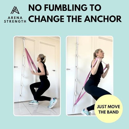 Arena Strength Multi Loop Door Anchor Strap - Heavy Duty Resistance Band Attachment with 9 Adjustable Anchor Points, Easy Installation & Exercise Guide for Full Body | Fits Doors Up to 9 Ft, White