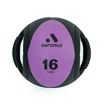 AEROMAT Dual Grip Power Medicine Balls for Abdominal Training and Rotational Movements - 9" Diameter - Weights Color-Coded - style: 16 lbs - Black/Purple